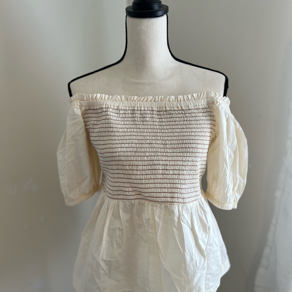 Old Navy Cream Puff Sleeve/Off Shoulder Smocked Blouse
